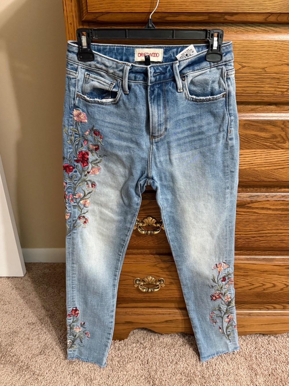 DRIFTWOOD Light Blue Embroidered Ankle Jeans